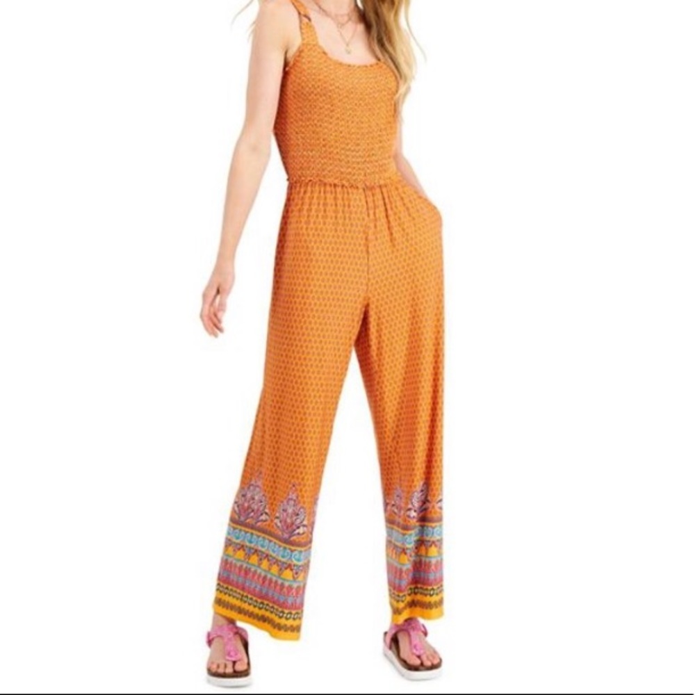 Fever Celosia Orange Mixed-Print Sleeveless Jumpsuit